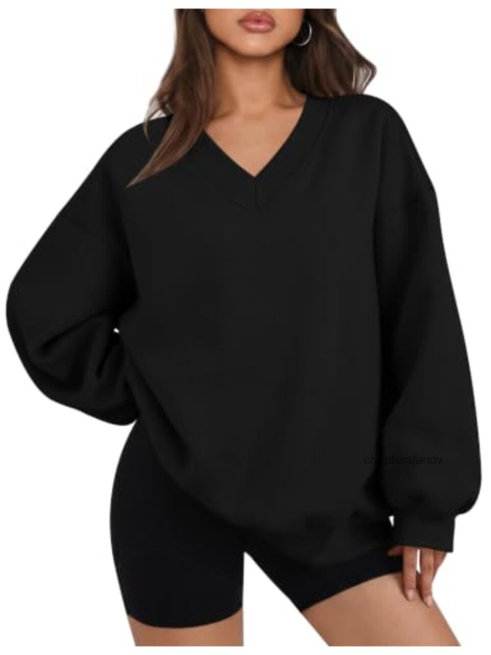 Oversized V Neck Pullover Sweatshirt Long Sleeve Fleece Lined Fall